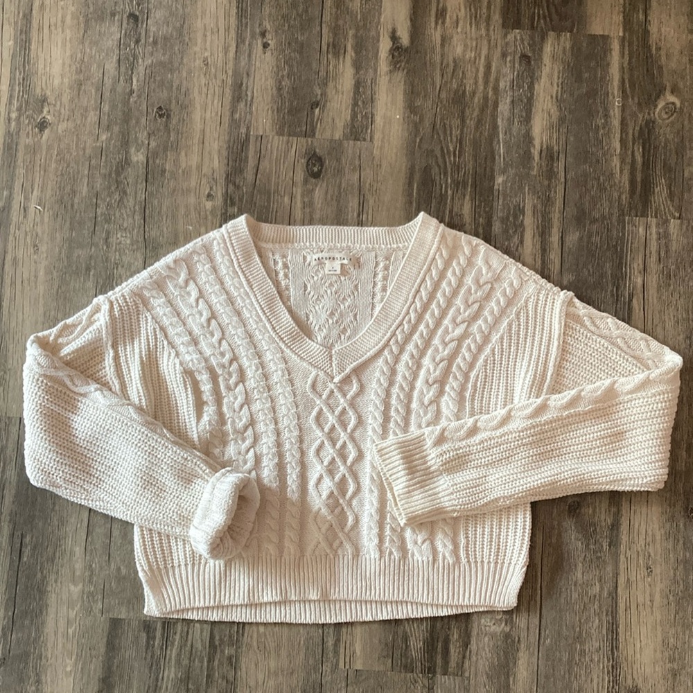 Aeropostale Cropped Cable Knit Sweater - Size S